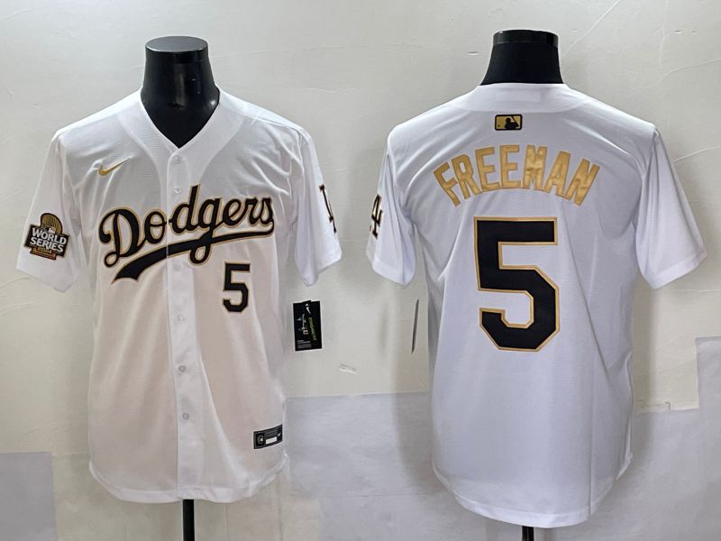 Men 2025 Los Angeles Dodgers #5 Freeman White Gold Nike MLB Jersey style 6273->los angeles dodgers->MLB Jersey